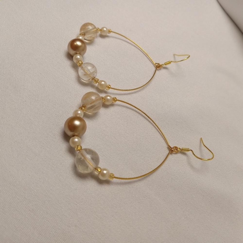 Hand Crafted Gold-Toned Beaded Hoop Earrings - Picture 4 of 7